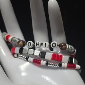 Buckeyes Beaded Bracelet Set in Red, White, and Black